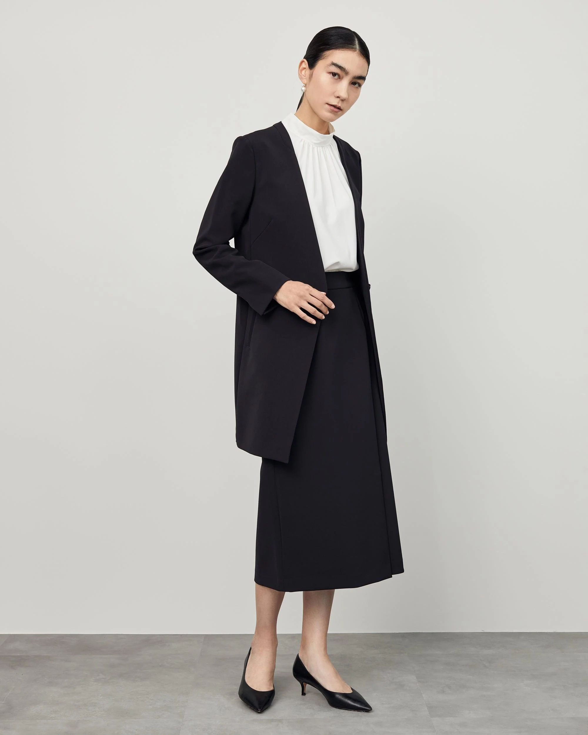 ストレッチファインロングノーカラージャケット - Image 10