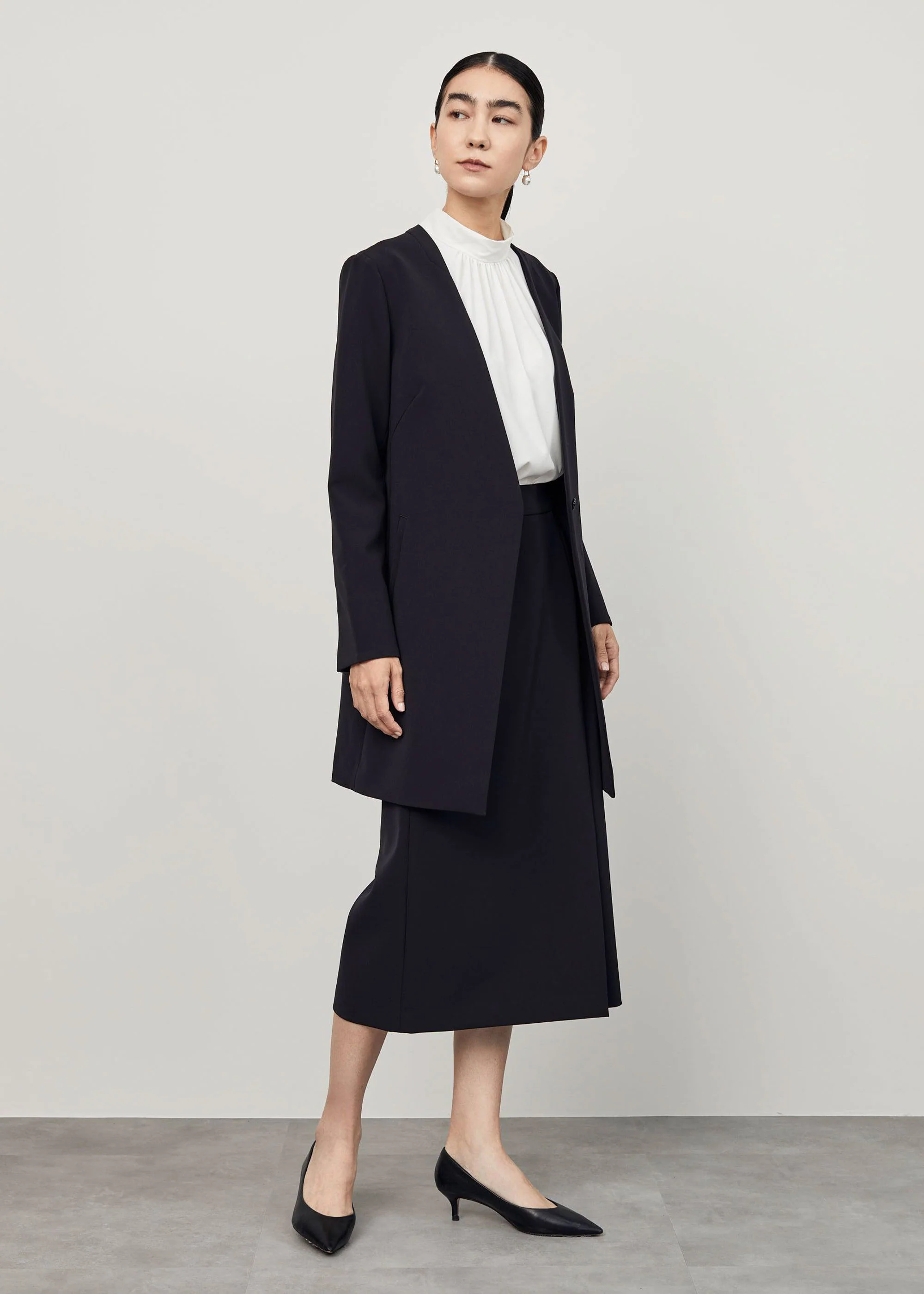 ストレッチファインロングノーカラージャケット - Image 9